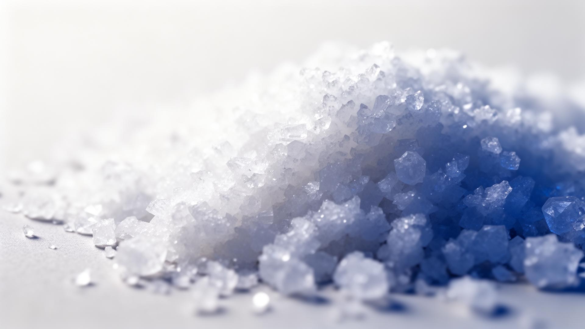 Pure white sodium sulphate crystals — macro view